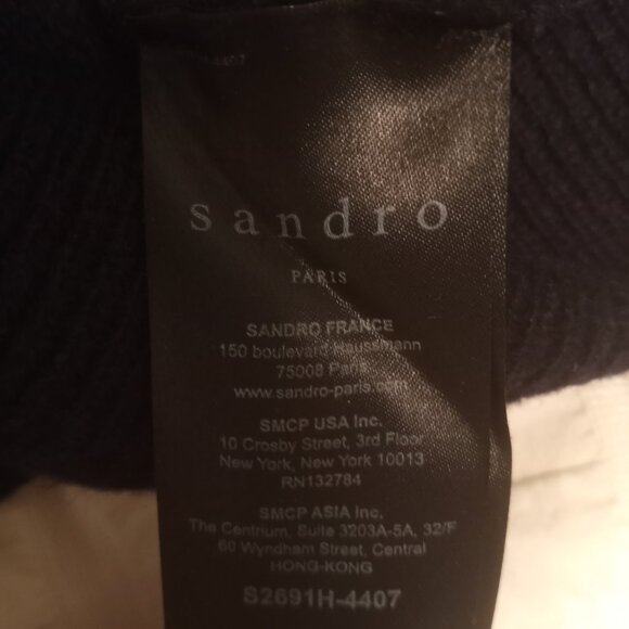 Sandro Women's Cable V Mockneck Sweater Blue/White Size 0 - Picture 4 of 6